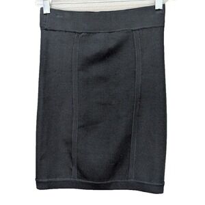 BEBE Womens Bandage Bodycon Black Mini Skirt Size XS Elastic Waist Rayon Stretch